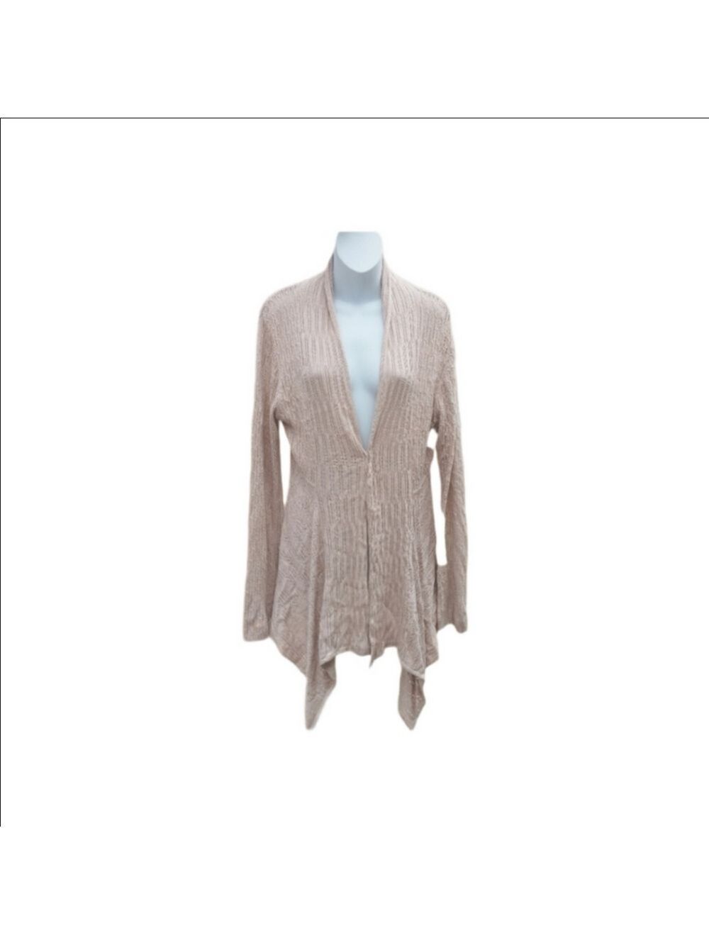 Willi Smith Cardigan Sweater Open Front Open Weave Tan Size L